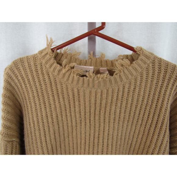 Willow + Root Women's Large Dark Taupe Metallic Destructed Knit Sweater Fringe - Picture 5 of 9